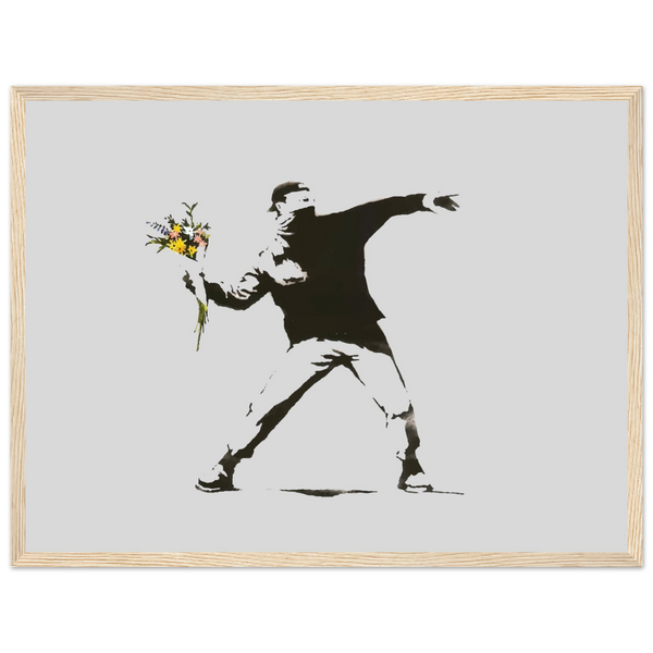 Banksy Flower Thrower Artwork Poster - Matte / 18 x 24″ (45 60cm) Wood
