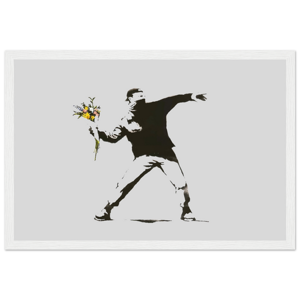 Banksy Flower Thrower Artwork Poster - Matte / 12 x 18″ (30 45cm) White