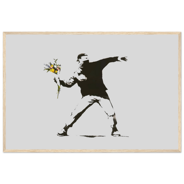 Banksy Flower Thrower Artwork Poster - Matte / 24 x 36″ (60 90cm) Wood