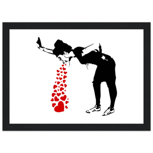 Banksy Lovesick Girl Throwing Up Hearts Artwork Poster - Matte / 8 x 12″ (21 x 29.7cm) / Black - Poster