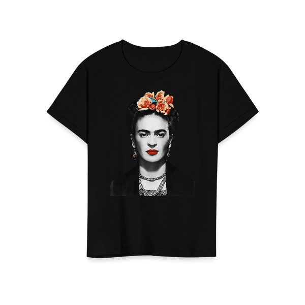 Frida Kahlo With Flowers Poster Artwork T-Shirt - Youth / Black / S - T-Shirt