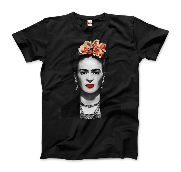 Frida Kahlo With Flowers Poster Artwork T-Shirt - Men / Black / Small by Art-O-Rama
