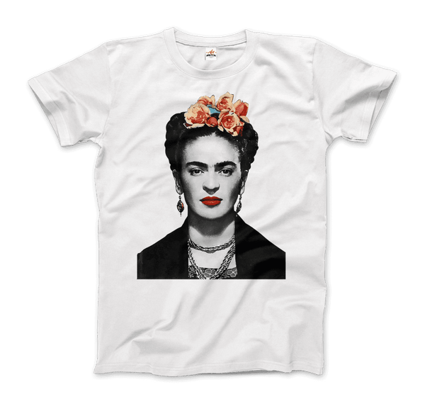 Frida Kahlo With Flowers Poster Artwork T-Shirt - Men / White / Small by Art-O-Rama