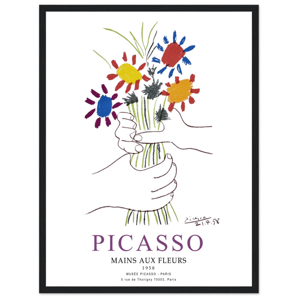 Pablo Picasso Hands with Flowers 1958 Artwork Poster - Matte / 18 x 24″ (45 x 60cm) / Black - Poster
