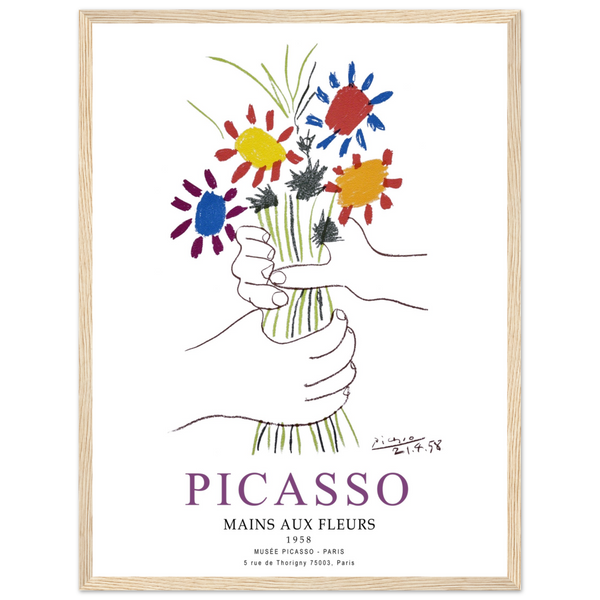 Pablo Picasso Hands with Flowers 1958 Artwork Poster - Matte / 18 x 24″ (45 x 60cm) / Wood - Poster