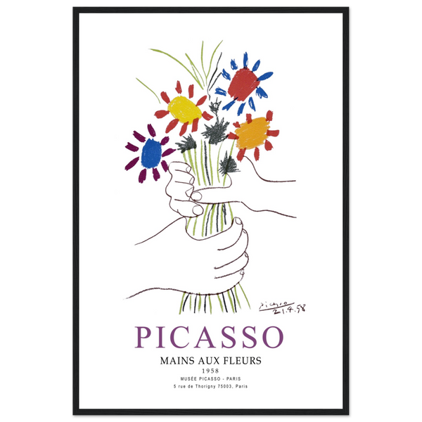 Pablo Picasso Hands with Flowers 1958 Artwork Poster - Matte / 24 x 36″ (60 x 90cm) / Black - Poster