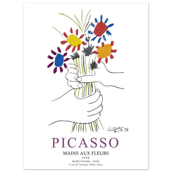 Pablo Picasso Hands with Flowers 1958 Artwork Poster - Matte / 8 x 12″ (21 x 29.7cm) / None - Poster
