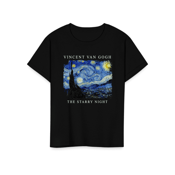 Van Gogh - The Starry Night 1889 Artwork T-Shirt - Youth / Black / S - T-Shirt