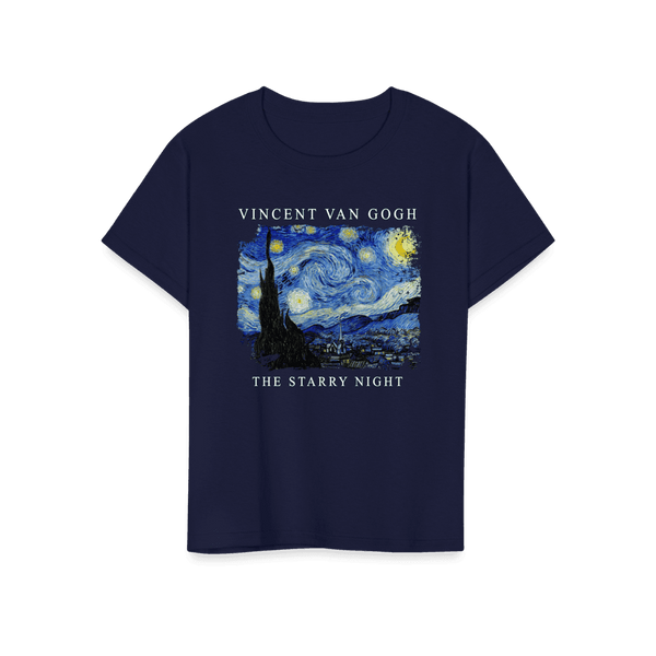Van Gogh - The Starry Night 1889 Artwork T-Shirt - Youth / Navy / S - T-Shirt
