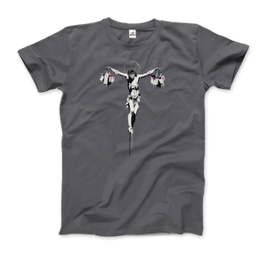 Banksy Christ with Shopping Bags Street Art T-Shirt - Men / Charcoal / Small - T-Shirt