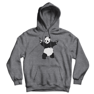 Banksy Pandamonium Armed Panda Unisex Hoodie - Dark Heather / S - Hoodie