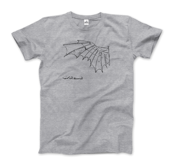 Leonardo Da Vinci Glider Sketch Artwork T-Shirt - Men / Heather Grey / Small - T-Shirt