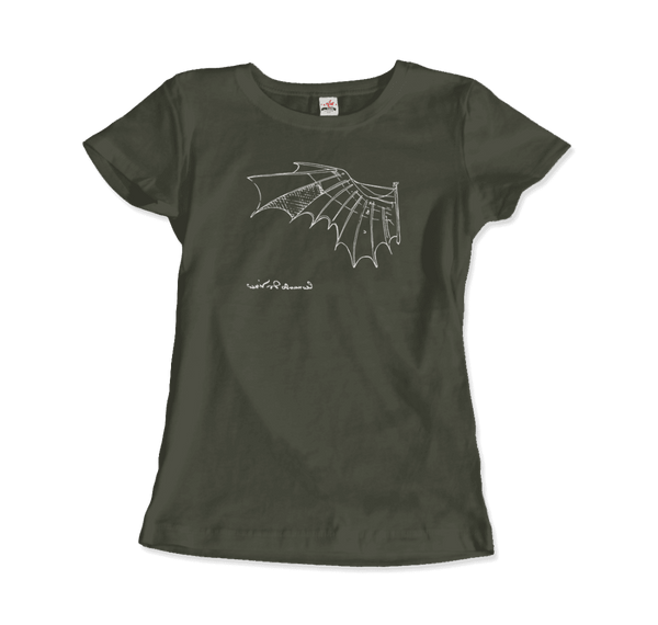 Leonardo Da Vinci Glider Sketch Artwork T-Shirt - Women / City Green / Small - T-Shirt