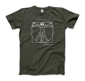 Leonardo Da Vinci Vitruvian Man Sketch T-Shirt - Men / City Green / Small - T-Shirt