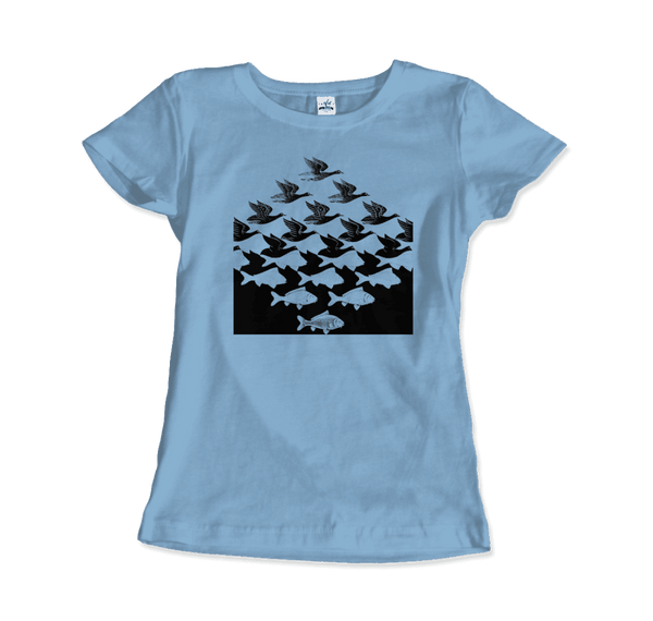 MC Escher Sky and Water I Art T-Shirt - Women / Light Blue / Small - T-Shirt