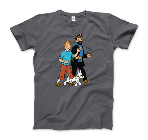 Tintin, Snowy and Captain Haddock Artwork T-Shirt - Men / Charcoal / Small by Art-O-Rama