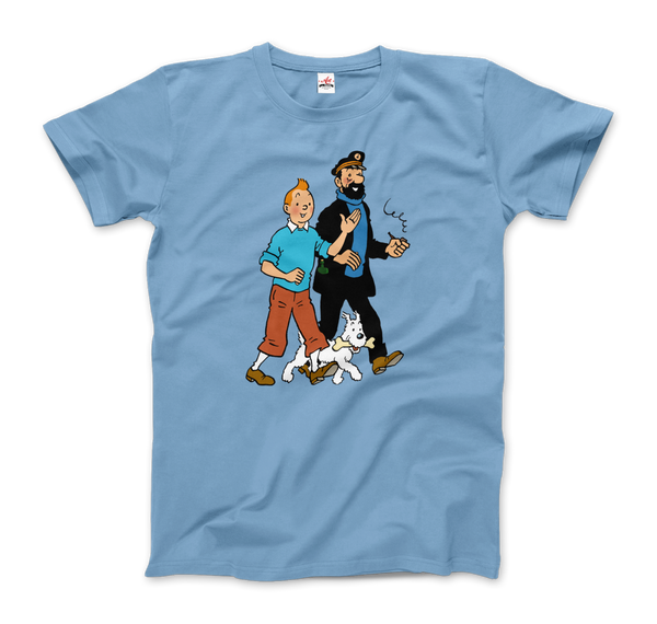 Tintin, Snowy and Captain Haddock Artwork T-Shirt - Men / Light Blue / Small by Art-O-Rama