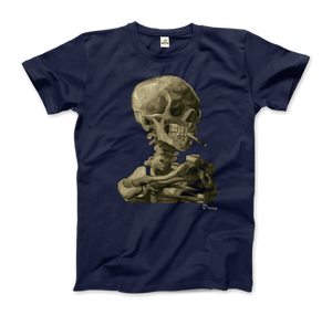 Van Gogh Skull of a Skeleton with Burning Cigarette 1886 T - Shirt - Men (Unisex) / Navy / S - T - Shirt
