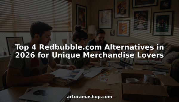 Friends exploring unique art merchandise at home