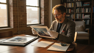 Art collector reviewing certificate for print