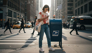 Woman in art tee and denim urban street style