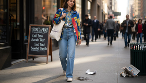 Young woman in art-inspired street fashion