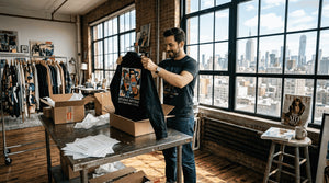 Collector unboxing art-inspired designer jacket