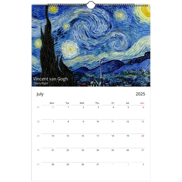 2025 Art Calendar - A Journey Through Masterpieces - Calendar