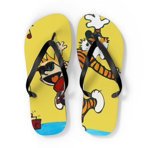 Calvin and Hobbes Dancing with Record Player Flip-Flops - Art-O-Rama Shop