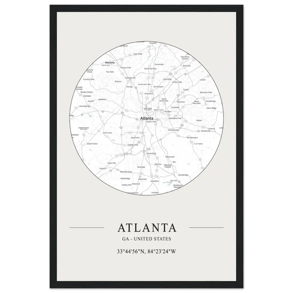 Atlanta Georgia - Minimalist Map Poster - Matte / 12 x 18″ (30 x 45cm) / Black - Poster