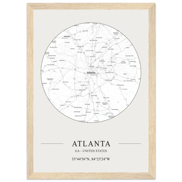 Atlanta Georgia - Minimalist Map Poster - Matte / 8 x 12″ (21 x 29.7cm) / Wood - Poster