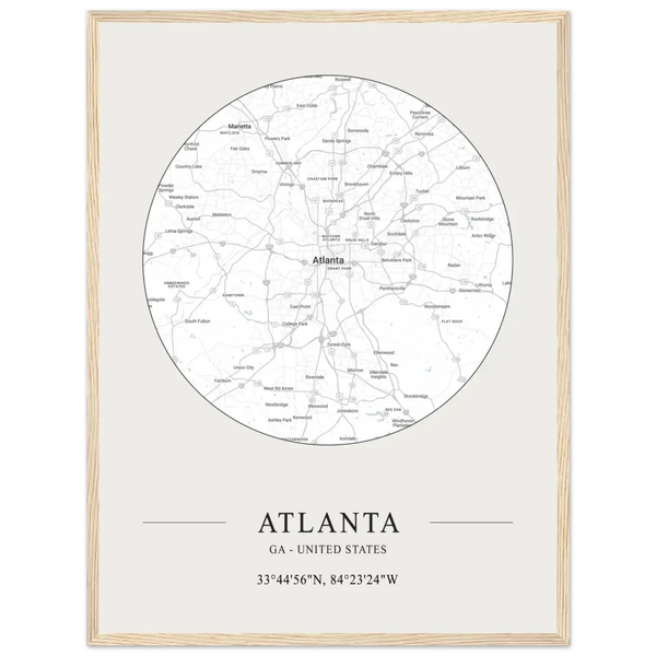 Atlanta Georgia - Minimalist Map Poster - Matte / 18 x 24″ (45 x 60cm) / Wood - Poster