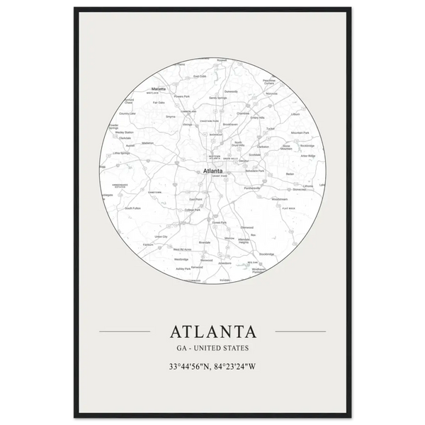 Atlanta Georgia - Minimalist Map Poster - Matte / 24 x 36″ (60 x 90cm) / Black - Poster