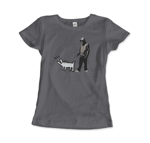 Banksy Dog Walker Artwork T-Shirt - Women (Fitted) / Charcoal / S - T-Shirt