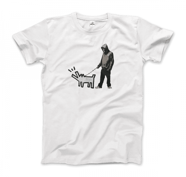 Banksy Dog Walker Artwork T-Shirt - Men / White / S - T-Shirt