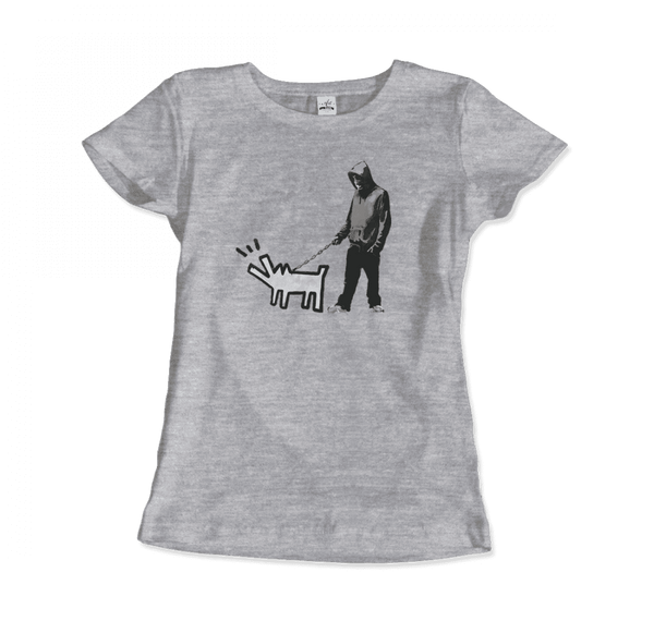 Banksy Dog Walker Artwork T-Shirt - Women / Heather Grey / S - T-Shirt