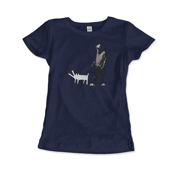 Banksy Dog Walker Artwork T-Shirt - Women / Navy / S - T-Shirt