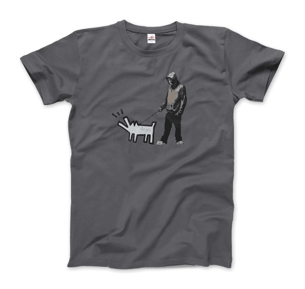 Banksy Dog Walker Artwork T-Shirt - Men / Charcoal / S - T-Shirt
