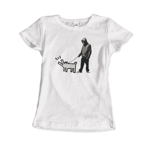 Banksy Dog Walker Artwork T-Shirt - Women (Fitted) / White / S - T-Shirt