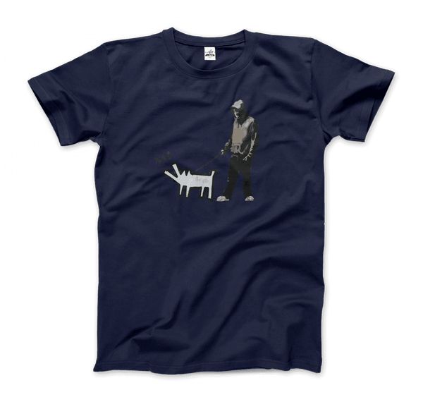 Banksy Dog Walker Artwork T-Shirt - Men / Navy / S - T-Shirt