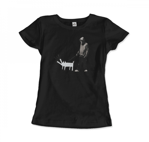 Banksy Dog Walker Artwork T-Shirt - Women / Black / S - T-Shirt