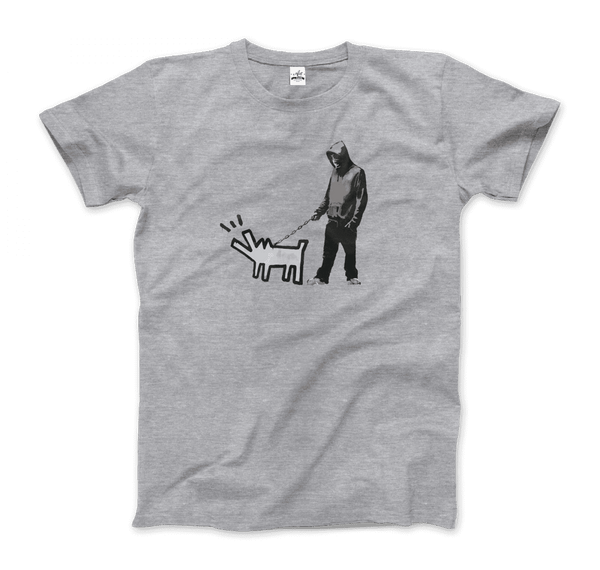 Banksy Dog Walker Artwork T-Shirt - Men / Heather Grey / S - T-Shirt