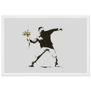 Banksy Flower Thrower Artwork Poster - Matte / 12 x 18″ (30 45cm) White