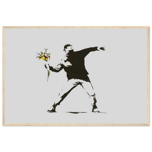 Banksy Flower Thrower Artwork Poster - Matte / 24 x 36″ (60 90cm) Wood