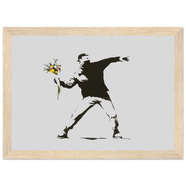 Banksy Flower Thrower Artwork Poster - Matte / 8 x 12″ (21 29.7cm) Wood