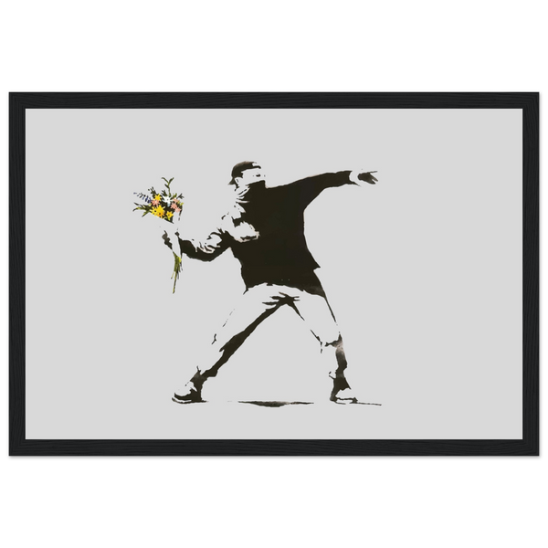 Banksy Flower Thrower Artwork Poster - Matte / 12 x 18″ (30 45cm) Black