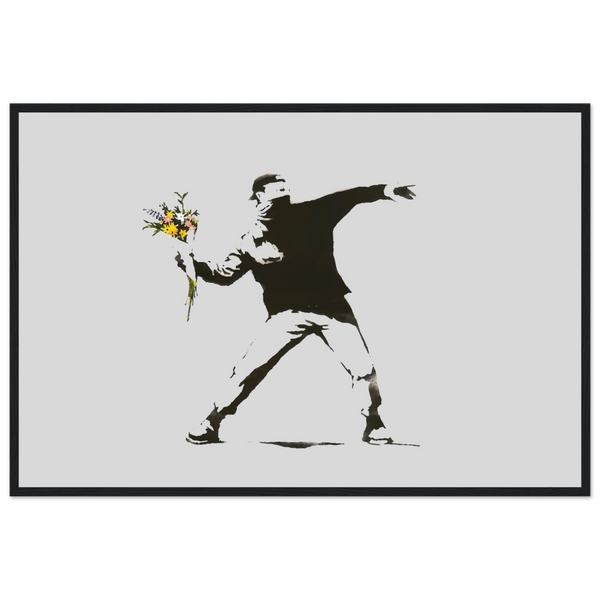 Banksy Flower Thrower Artwork Poster - Matte / 24 x 36″ (60 90cm) Black