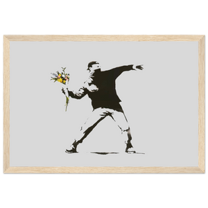 Banksy Flower Thrower Artwork Poster - Matte / 12 x 18″ (30 45cm) Wood