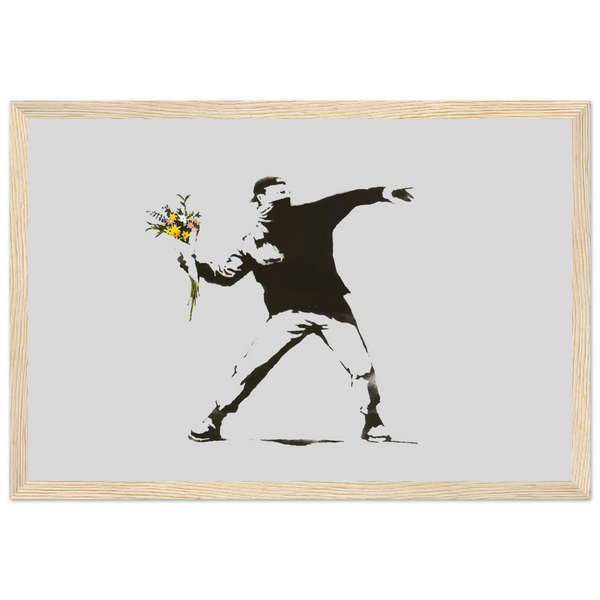 Banksy Flower Thrower Artwork Poster - Matte / 12 x 18″ (30 45cm) Wood