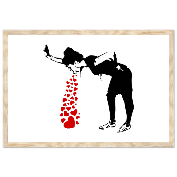 Banksy Lovesick Girl Throwing Up Hearts Artwork Poster - Matte / 12 x 18″ (30 45cm) Wood
